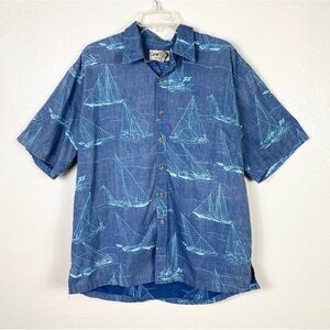 Cooke Street Honolulu Blue Sailboat Pattern Hawaiian Shirt